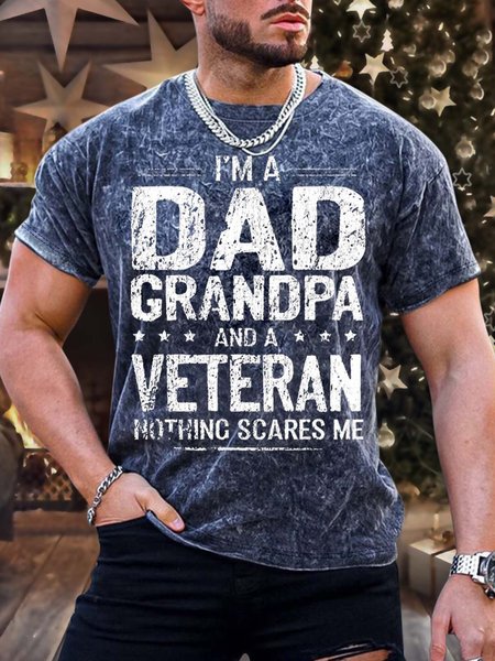 

Men’s I’m A Dad Grandpa And A Veteran Nothing Scares Me Regular Fit Casual Crew Neck T-Shirt, As picture, T-shirts