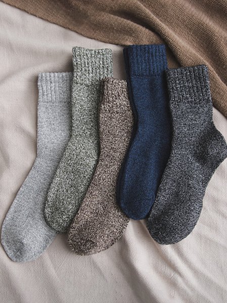 

5pcs Casual Plain Socks Set Everyday Basic Accessories, Multicolor, Men Socks