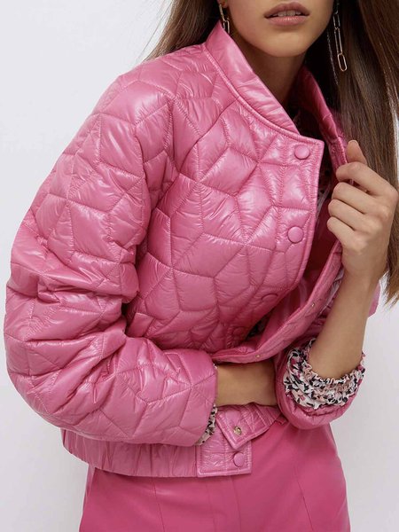 

Long sleeve Stand Collar Regular Fit Urban Fleece Coat, Pink, Others