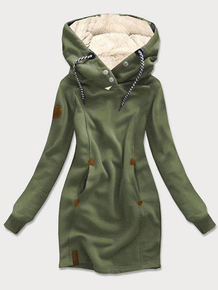 

Hoodie Cotton-Blend Plain Casual Dress, Green, Mini Dresses