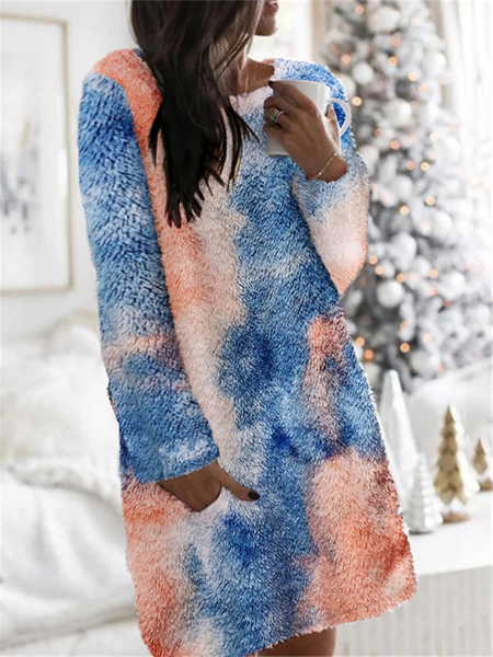 

Fluff/Granular Fleece Fabric Casual Loose Dress, Multicolor, Dresses