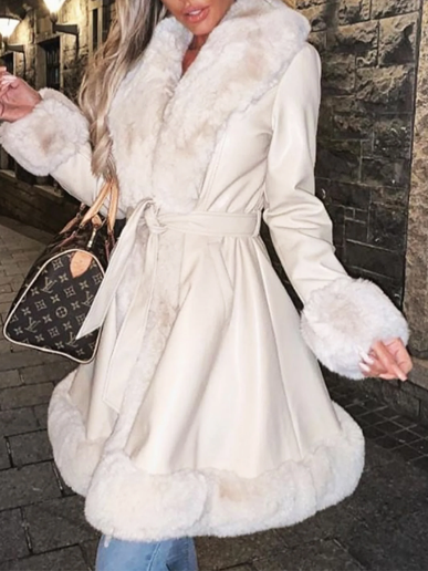 

Faux Fur Belted Overcoat, White, Coats
