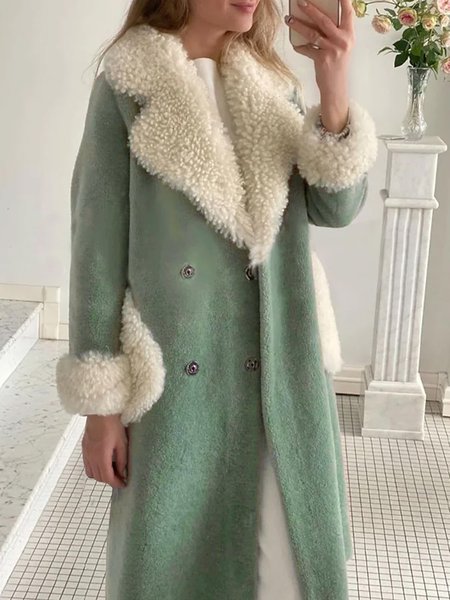 

Suede lamb wool extra thick thermal coat, Lightgreen, Coats