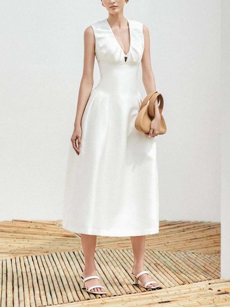

Regular Fit Plain Elegant Dress & Party Dress, White, Maxi Dresses