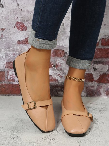 

Women's Pu Plain Buckle Slip On Flat Shoes, Camel, Flats