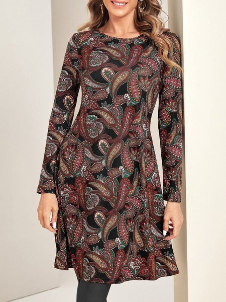 

Vintage Crew Neck Dress, Multicolor, Dresses