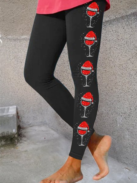 Women's Christmas glass Holiday Print Casual Leggings, Black, Leggings