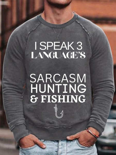 

Lilicloth X Kat8lyst I Speak 3 Language Sarcasm Hunting And Fishing Mens Sweatshirt, Gray, Hoodies&Sweatshirts