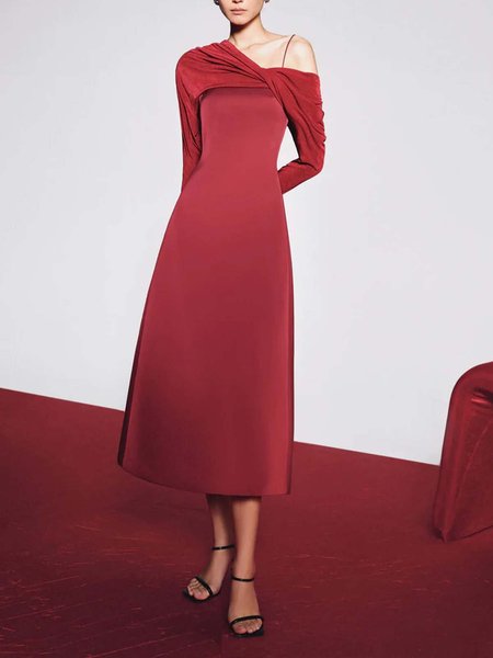 

Cold Shoulder Satin Plain Elegant Dress & Party Dress, Deep pink, Maxi Dresses