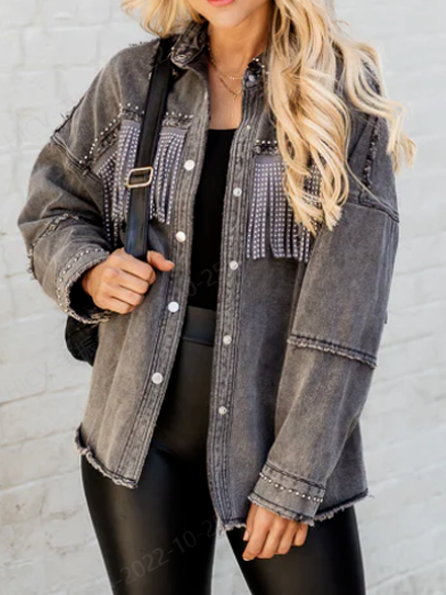 

Casual Regular Fit Denim Denim Jacket, Deep gray, Coats