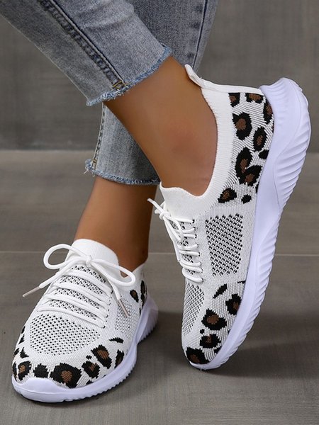 

Leopard Print Breathable Flyknit Sneakers, Women's Shoes