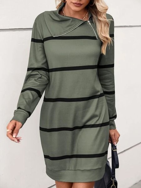 

Striped Print Quarter Zip Sweatshirt Dress, Army green, Dresses