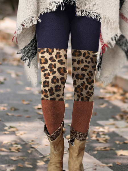 

Women's Regular Fit Simple Color Block Leopard Leggings, Blue, Leggings