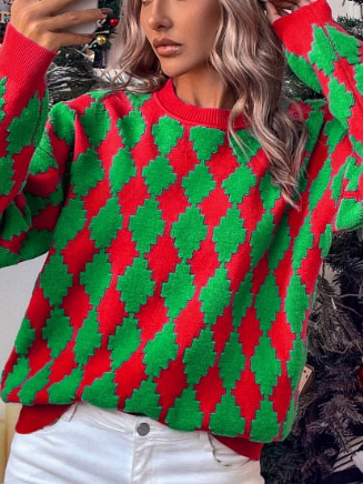 

Geometric Casual Sweater, As picture, Sweaters