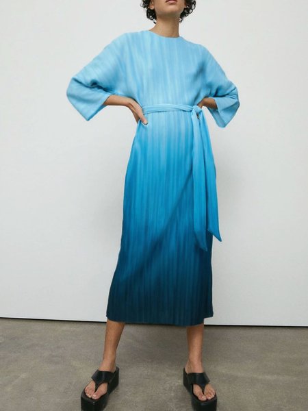

Elegant Regular Fit Crew Neck Dress & Party Dress, Blue, Maxi Dresses