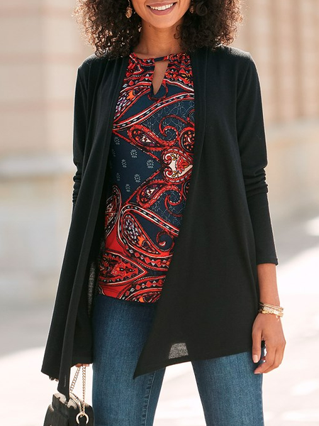 

Casual Long Sleeve Open Cardigan, Black, Outerwear