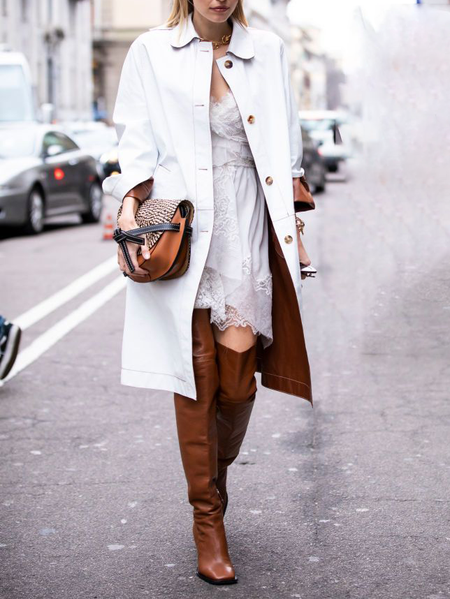 

Shirt Collar Simple Trench Coat, White, Coats