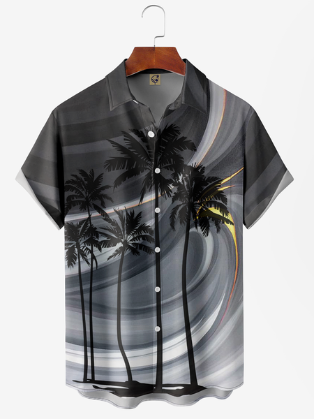 

Coconut Tree Chest Pocket Short Sleeve Hawaiian Shirt, Gray, Men Shirts