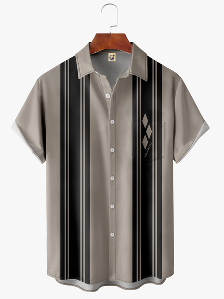 

Men's Art Geometric Print Fashion Hawaiian Lapel Short Sleeve Shirt, Khaki, Short Sleeve Shirts