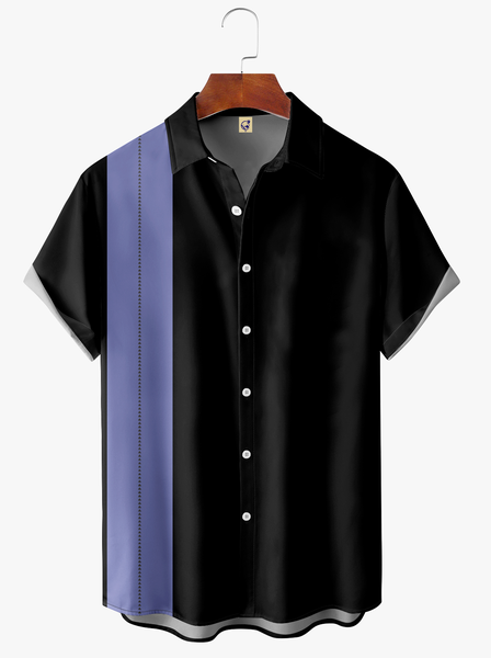 

Contrasting Colors Short Sleeve Bowling Shirt, Black, Men Shirts