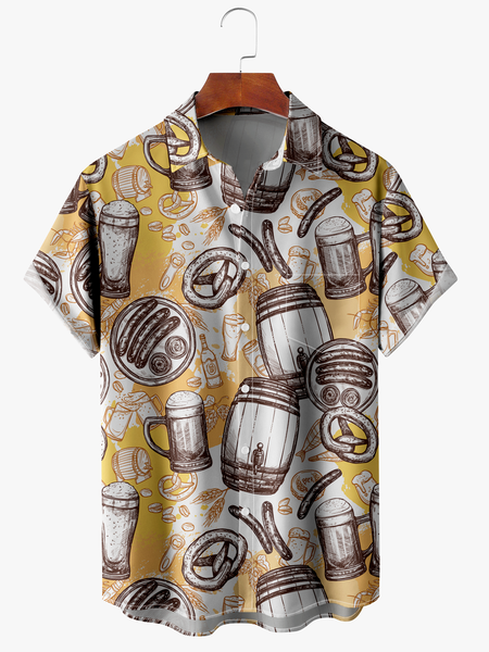 

Beer Chest Pocket Short Sleeve Hawaiian Shirt, Yellow, Men Shirts