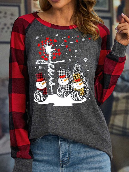 

Women’s Merry Christmas Faith Love Hope Christmas Polyester Cotton Loose Casual Top, Gray, Long sleeves