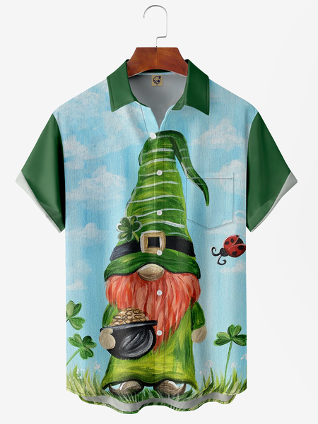 

St. Patrick's Day Chest Pocket Short Sleeve Casual Shirt, Green, Men Shirts