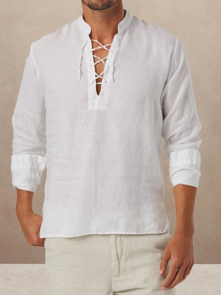 

Cotton And Linen Long Sleeve Shirt, White, Long Sleeve Shirts