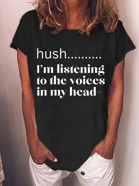 

Lilicloth X Kat8lyst Hush I'm Listing To The Voices In My Head Womens T-Shirt, Black, T-shirts