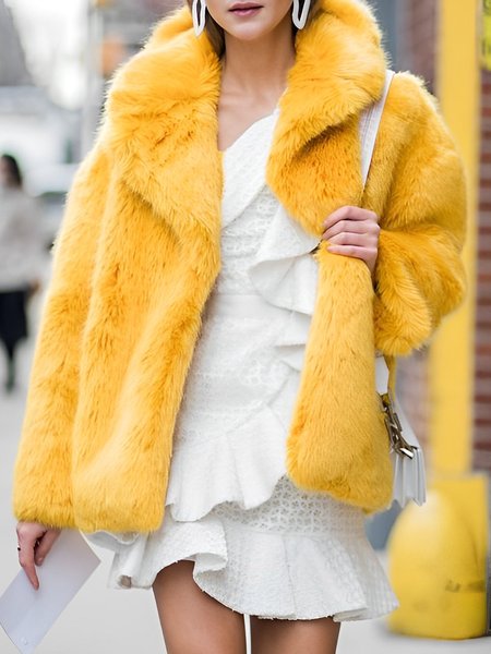 

Urban Loose Plain Shawl Collar Teddy Jacket, Yellow, Coats