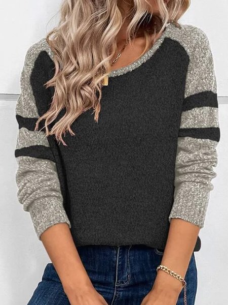 

Color Block Raglan Sleeve Top, Black-grey, Tops