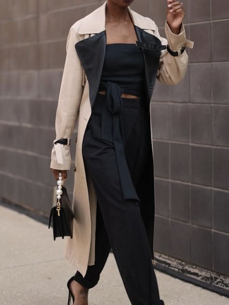 

Urban Color Block Loose Lapel Collar Trench Coat, Camel, Coats