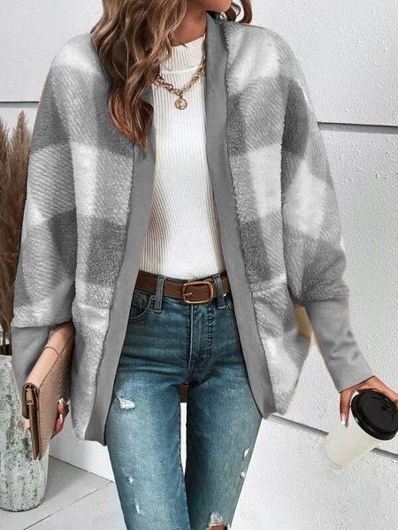 

Others Fluff/Granular Fleece Fabric Casual Teddy Jacket, Gray, Outerwear