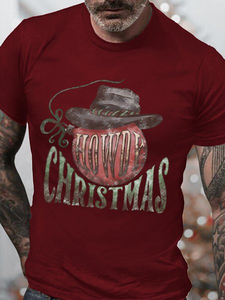 

Men's Howdy Christmas Cowboy Funny Graphics Print Casual Animal Loose Cotton T-Shirt, Red, T-shirts