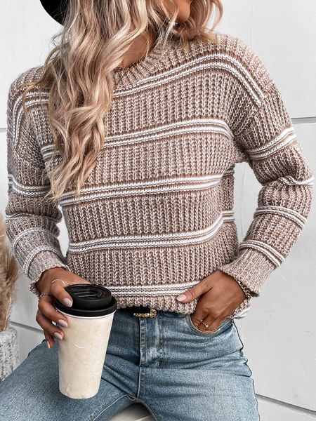 

Crew Neck Casual Sweater, Yellow brown, Sweaters & Cardigans