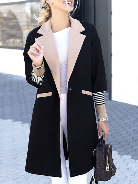 

Long sleeve Shawl Collar Plain Casual Overcoat, Black, Coats