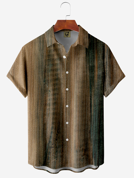 

Striped Art Chest Pocket Short Sleeve Shirt, Brown, Men Shirts