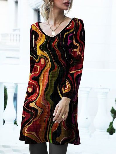 

Regular Fit Jersey Vintage V Neck Dress, Black, Dresses