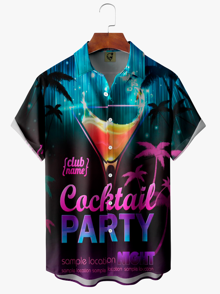 

Cocktail Chest Pocket Short Sleeve Hawaiian Shirt, Black, Men Shirts