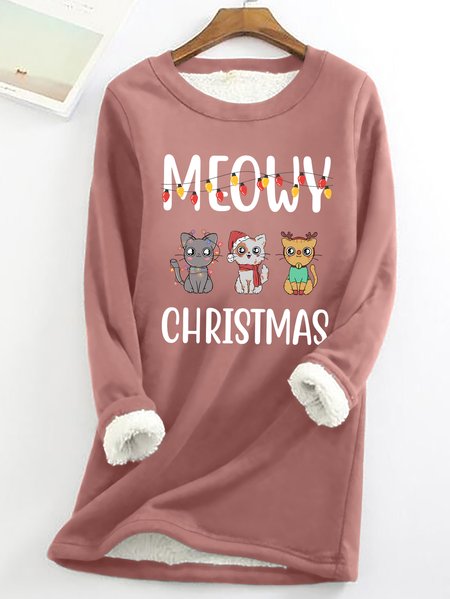 

Lilicloth X Jessanjony Christmas Gift For Cat Lover Meowy Christmas Sweatshirt Womens Warmth Fleece Sweatshirt, Pink, Hoodies&Sweatshirts