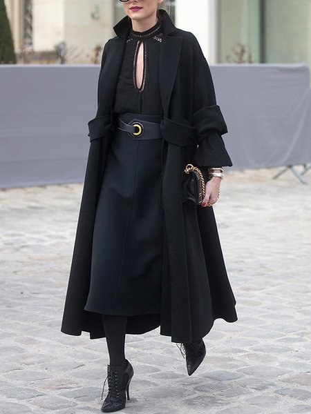 

Plain Loose Elegant Shawl Collar Overcoat, Black, Coats