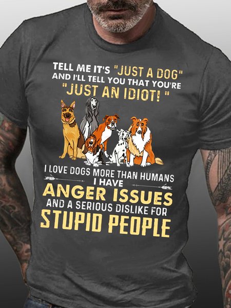 

Men's Dog Lover Letters Cotton Crew Neck Casual T-Shirt, Deep gray, T-shirts
