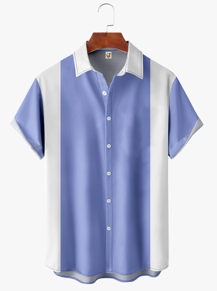 

Contrasting Colors Short Sleeve Bowling Shirt, Blue, Men Shirts
