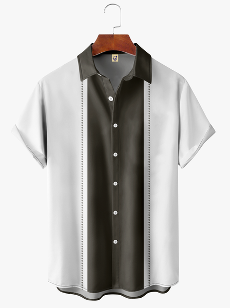 

Color Block Short Sleeve Bowling Shirt, Gray, Men Shirts