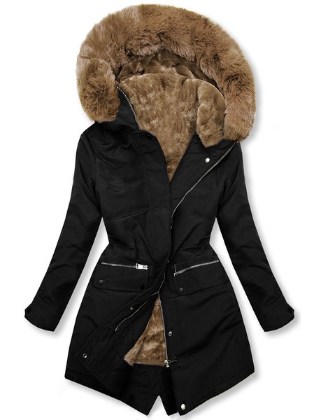 

Hoodie Casual Plain Regular Fit Teddy Jacket, Black, Outerwear
