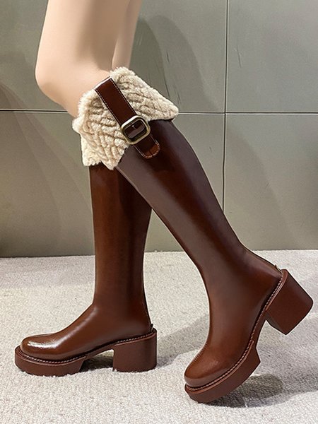 

Vintage Faux Fur Buckle Riding Boots with Back Zip, Brown, Boots