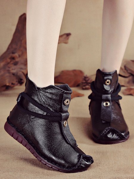 

Vintage Comfort Soft Leather Panel Zip Booties, Black, Boots