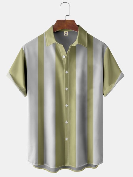 

Stripe Short Sleeve Bowling Shirt, Yellow, Men Shirts