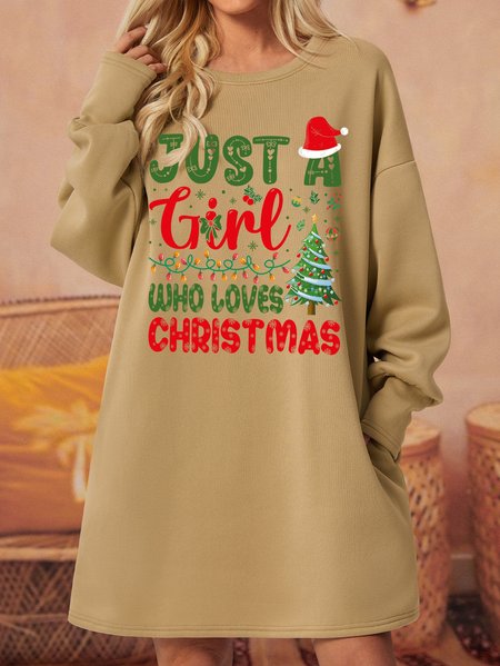 

Lilicloth X Manikvskhan Just A Girl Who Loves Christmas Womens Sweatshirt Dress, Khaki, Dresses