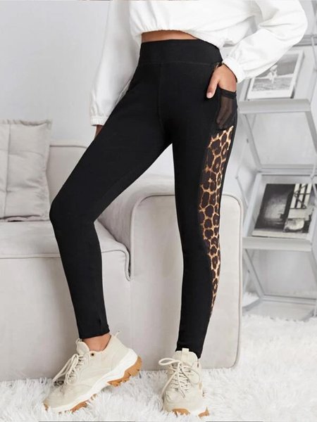 

Leopard Print Leggings with Phone Pocket, Black, leggings